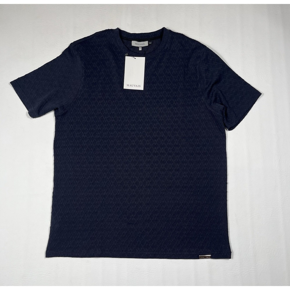Mauvais Crewneck T-Shirt Mens XL Navy Blue Diamond Textured Short Sleeve Tee
